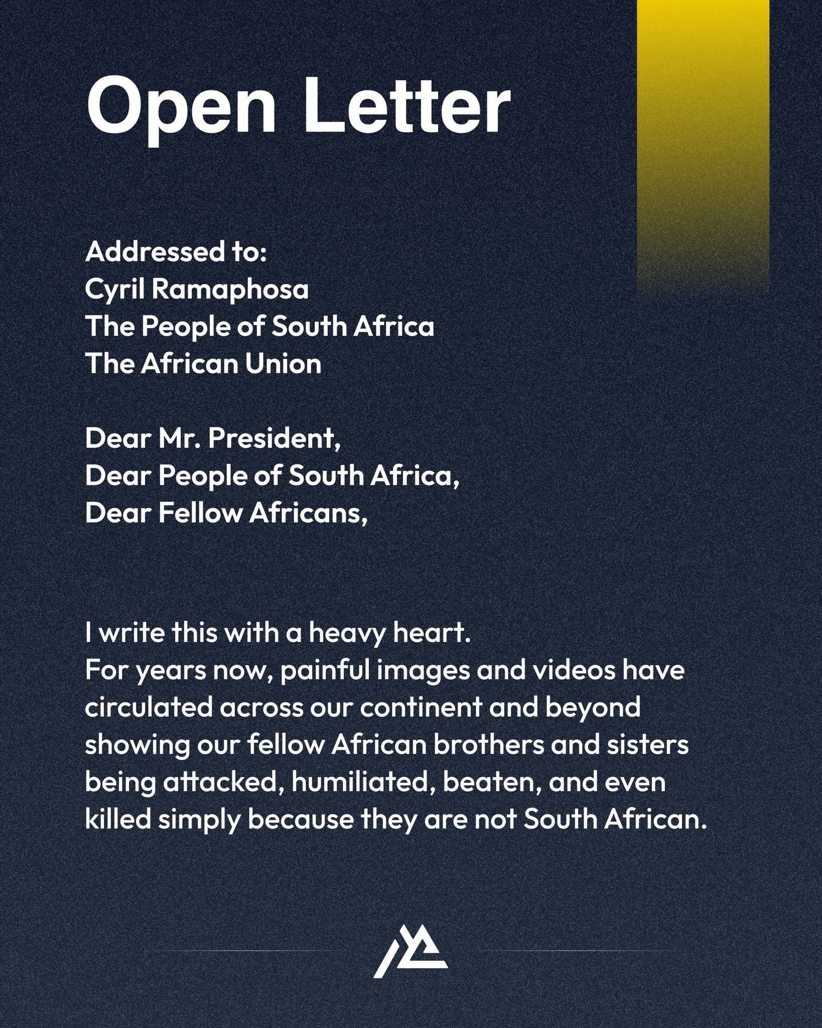 Open letter to the President of South Africa, page 1