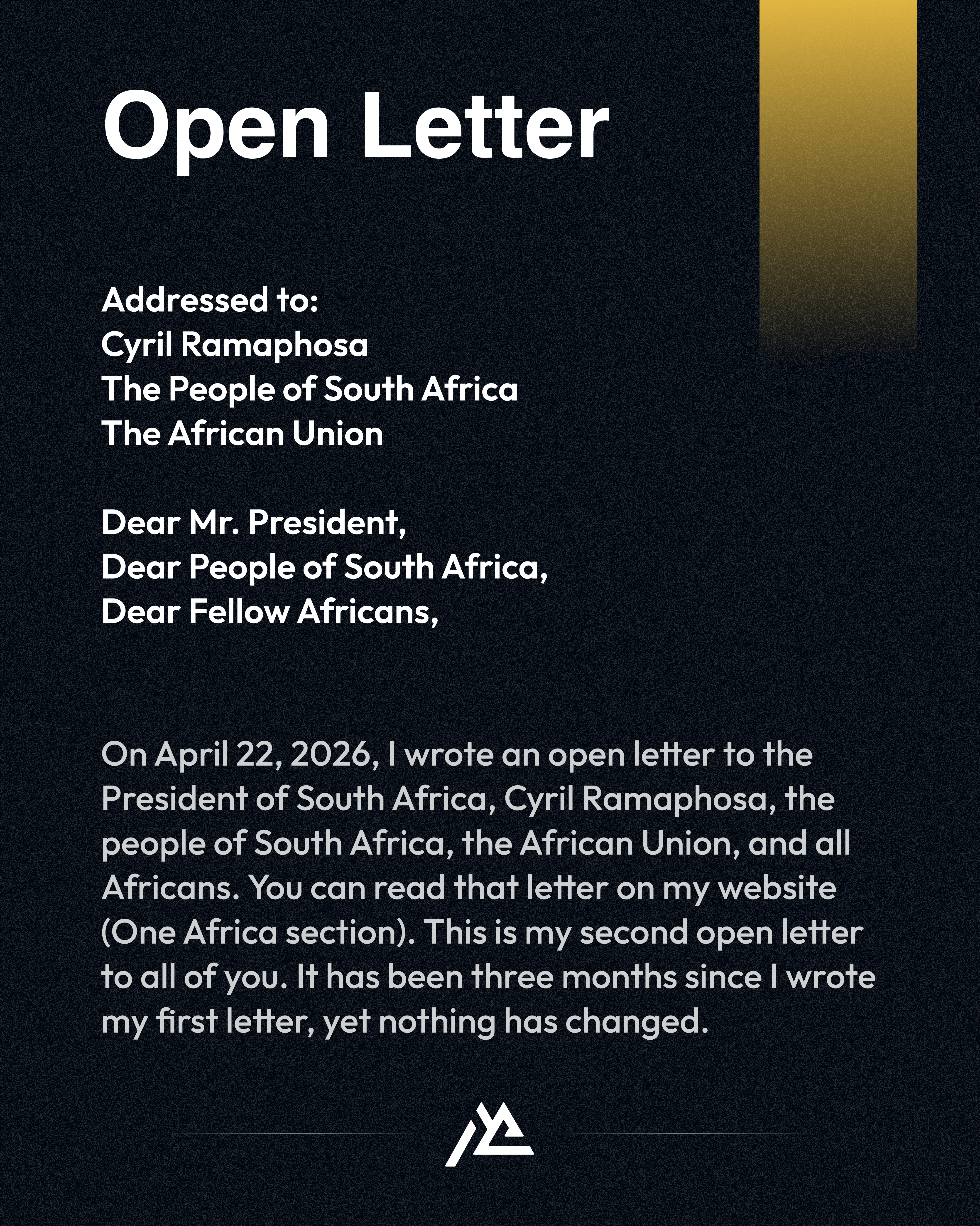 Second open letter to the President of South Africa, page 1