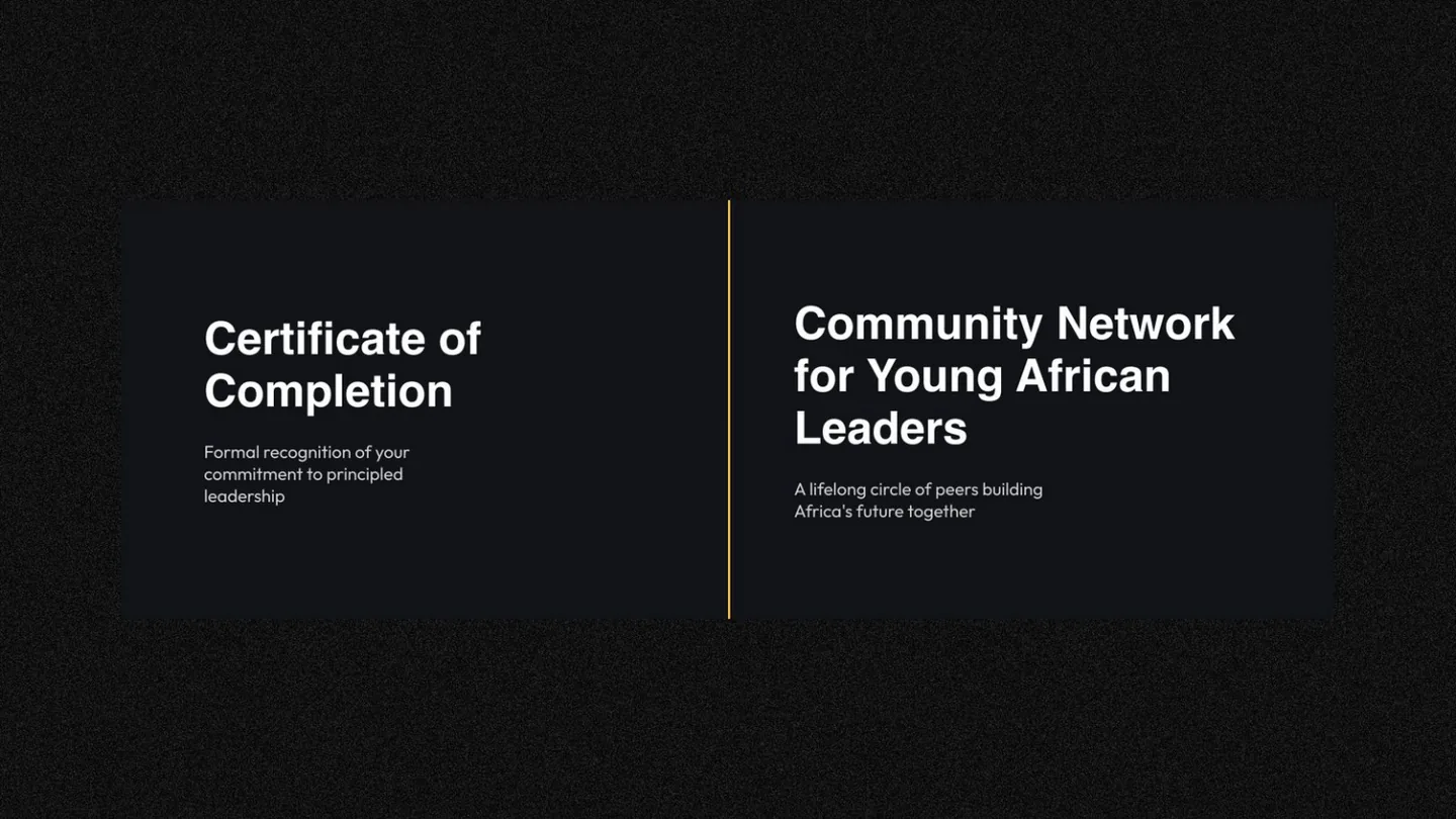 Certificate of completion, and a community network for young African leaders.